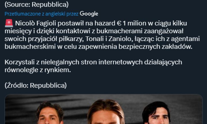 TYLE miał wydać Nicolò Fagioli na zakłady bukmacherskie w kilka miesięcy...